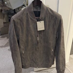 AllSaints Men's Suede Bomber Jacket in Gray